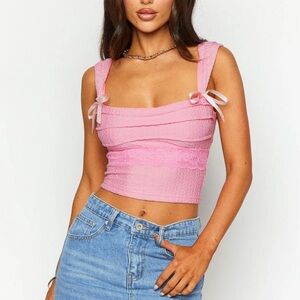 Beginning Boutique Vida Pink Bow Lace Crop Top